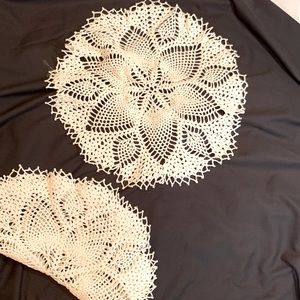 Two 15" Crochet Doily Shabby Chic Vintage